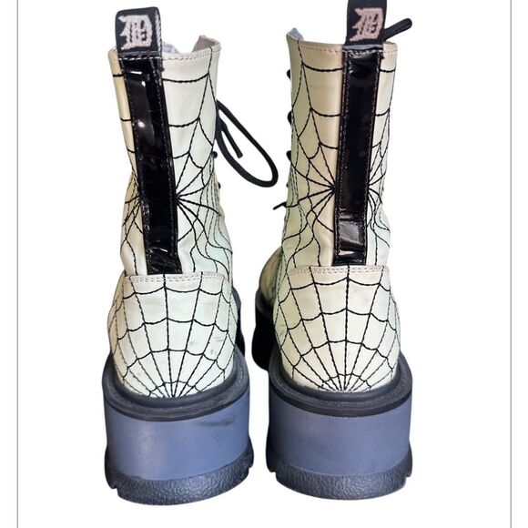 Demonia Glow In The Dark Ankle Boots 2" Platform Size 7 Spider Web - Picture 9 of 16
